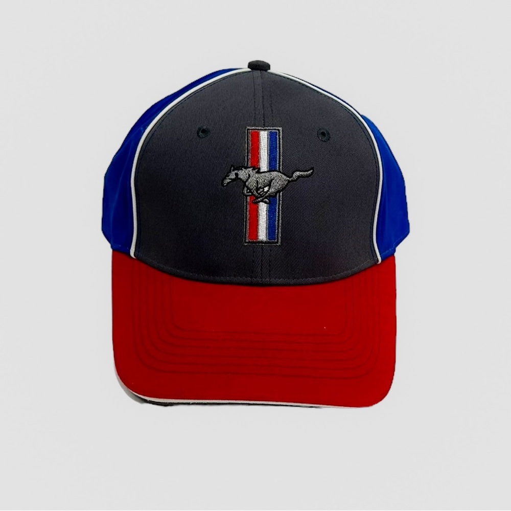 Vtg Ford Mustang Hat Embroidered Logo Red Blue Gray Official Licensed Casual Car